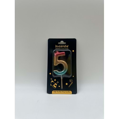BYCANDLE - RAKAM MUM - RAINBOW - 5 - ALTIN - 7 CM