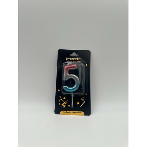 BYCANDLE - RAKAM MUM - RAINBOW - 5 - GÜMÜŞ - 7 CM