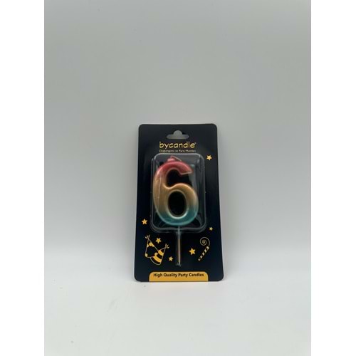 BYCANDLE - RAKAM MUM - RAINBOW - 6 - ALTIN - 7 CM