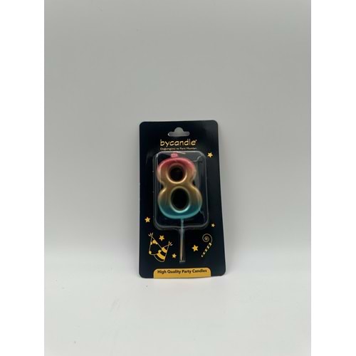 BYCANDLE - RAKAM MUM - RAINBOW - 8 - ALTIN - 7 CM