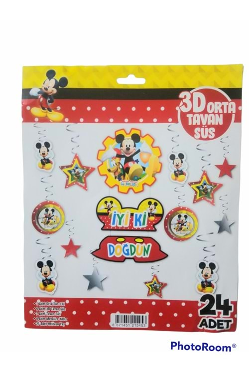 3D TAVAN SÜSÜ - 24 PARÇA - MİCKEY MOUSE