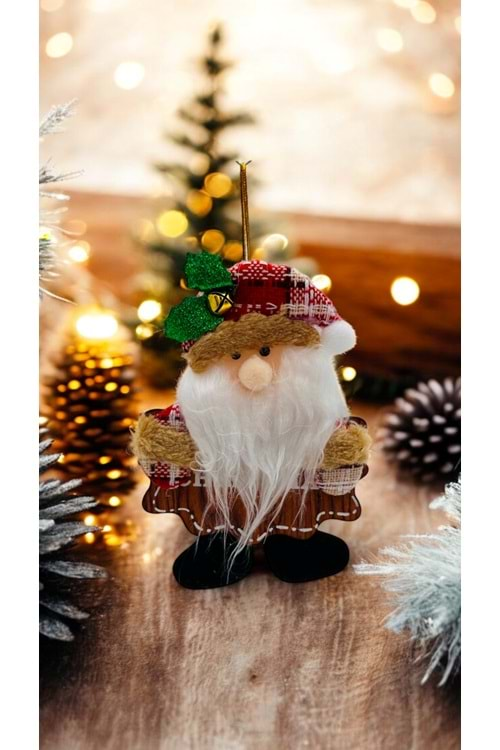 Noel Temalı Asılabilir Ahşap Baba Noel Süsü - 15 cm