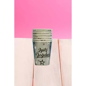 KARTON BARDAK - İYİ Kİ DOĞDUN GRİ - 8 OZ - 8 Lİ