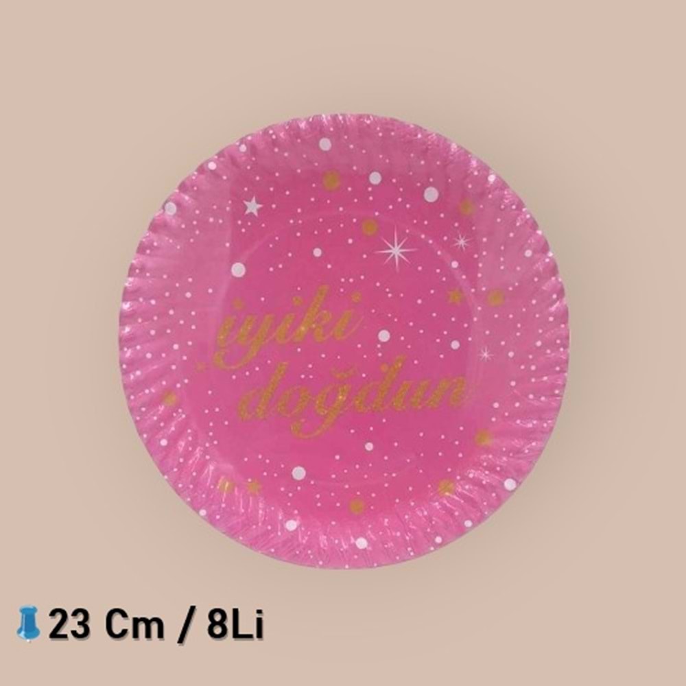 KARTON TABAK 8Lİ - İYİ Kİ DOĞDUN PEMBE GOLD - 23 CM