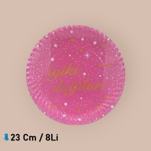 KARTON TABAK 8Lİ - İYİ Kİ DOĞDUN PEMBE GOLD - 23 CM