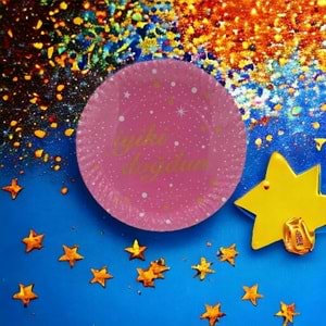 KARTON TABAK 8Lİ - İYİ Kİ DOĞDUN PEMBE GOLD - 23 CM