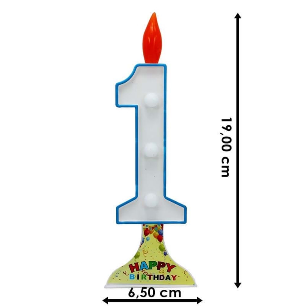 LEDLİ RAKAM MUM - MAVİ - 1 RAKAM - 20 CM