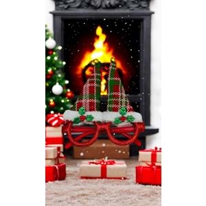 Ekoseli Çanlı Noel Şapkalı Yılbaşı Gözlüğü - Eğlenceli ve Şık Parti Aksesuarı