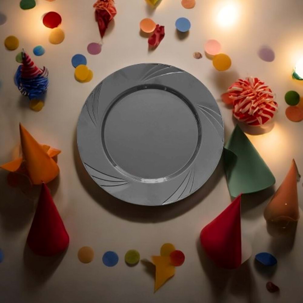 LÜKS PARTİ TABAĞI - GÜMÜŞ - 6LI - 22,5 CM